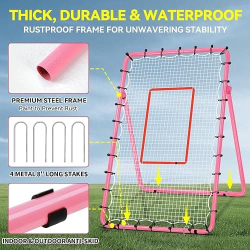 6-Angle Adjustable Volleyball Rebounder Net 7x4 ft with PU Volleyball and Stakes - Bounce Back Training Equipment for Practicing Volleying, Bumping, Spiking, Easy Set Up & Steady for Multi Sports thumbnail 7