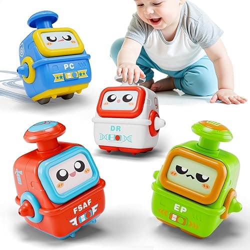 iPlay, iLearn Press to Go Robot Car Toys for Toddlers 1-3, Baby Push Go Friction Race Cars for 12 18 24 Month, 4pcs Infant Play Bot Vehicle Set, 1st Birthday Gifts for 1 2 3 Year Old Boys Girls Child - Image 1