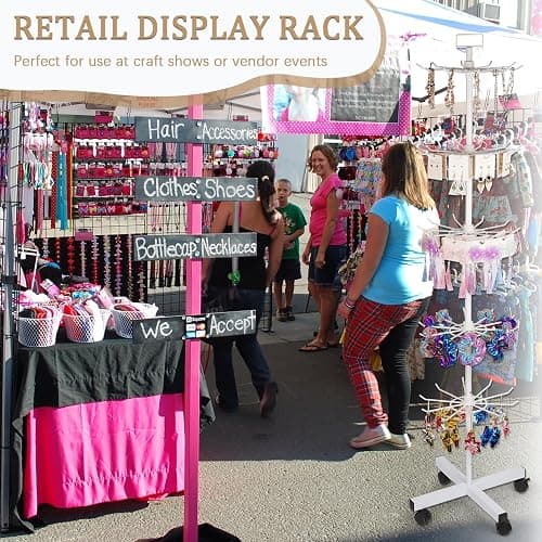 Exttlliy 5-Tier Metal Spinning Display Stand Rack with Wheels, Keychain Jewelry Stocking Hat Display Stand, White thumbnail 5