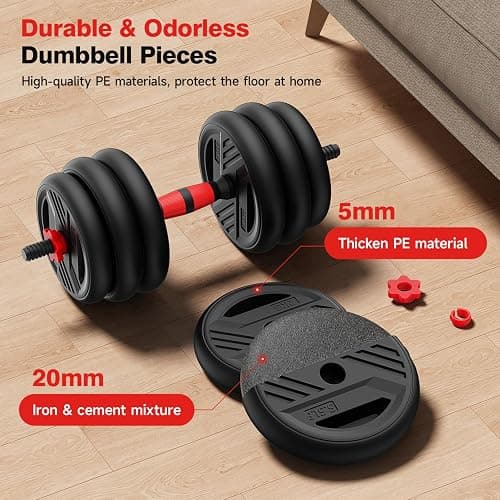 Cvonte Adjustable Dumbbell Set, 20/30/45/70/90lbs Free Weight Set With Double Locknut, 5-in-1 Dumbbells Set Includes Barbell, Kettlebells, Push up Stand, Weight Plate, Fitness Exercise for Home Gym Suitable Men/Women thumbnail 4