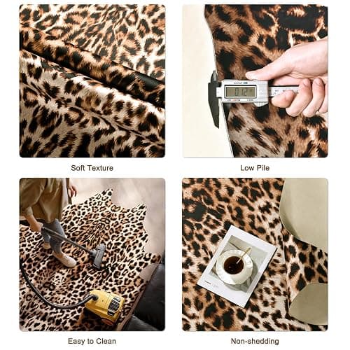 Pettop Luxury Faux Leopard Print Rug 4.6x5.2 Ft - Western Cheetah Area Rugs for Living Room, Bedroom, Farmhouse - Premium Western Faux Fur Carpet, Non-Slip Animal Hide Throw Rugs, Dark Brown thumbnail 6