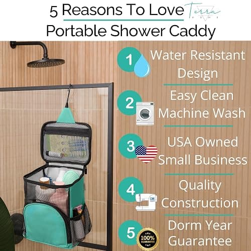 Original Shower Caddy For College Dorms- Travel Shower Caddy - Dorm Organizer Bag - Large Capacity, Quick Dry and Water Resistant with Metal Hook - Portable and Foldable Bag for Gym and Travel (Aqua) thumbnail 3