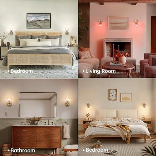 Shenmoyl Vintage Battery Operated Wall Sconce Set of 2, 5000mAh Rechargeable Wall Light, Indoor Battery Powered Wall Lamp for Bedside Bedroom Living Room, Tulip Clear thumbnail 4