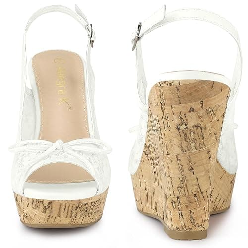 Perphy Platform Heels Lace Bow Slingback Wedge Sandals for Women thumbnail 2