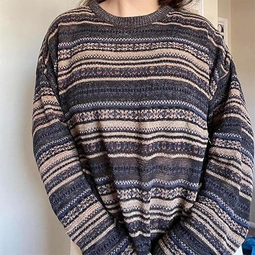 Women Y2K Argyle Striped Pullover Sweater Casual Long Sleeve Round Neck Vintage Preppy Style Pullover Knitwear thumbnail 2