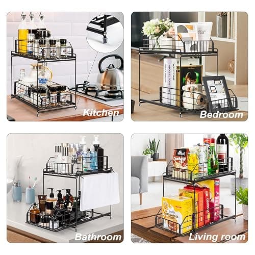 SUEH DESIGN Under Sink Organizer, 2 Tier Bathroom Cabinet Organizer Metal Kitchen Sink Organzier with Hanging Rail for Kitchen Bathroom Organization and Storage, 1 Pack thumbnail 8