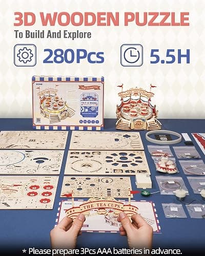 ROKR 3D Wooden Puzzles for Adults-LED Wooden Music Box Kits-Wood Model Kits to Build-3D Puzzles for Teens and Adults-Christmas STEM Toy Gifts thumbnail 6