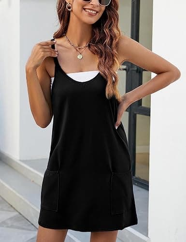 GTLIAE Summer Dress for Women 2026 Hot Shot Mini Romper Dresses Athletic Spaghetti Strap Tennis Dress Built in Shorts thumbnail 3