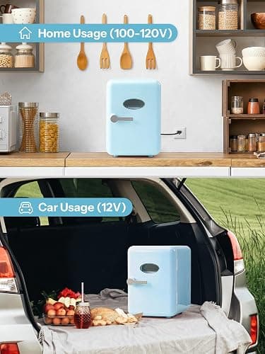 Reemix Mini Fridge, 4L/6 Cans Retro Portable Cooler For 120V Home & 12V DC Car Use, Skincare Fridge for Bedroom, Car, Office, Dorm (Aqua) thumbnail 7