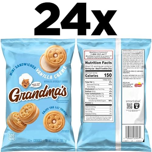 Grandma’s Mini Cookies, Vanilla Sandwich Crème Cookies, 3.71 oz Cookie Bag, (24 Pack) (Packaging May Vary) thumbnail 2