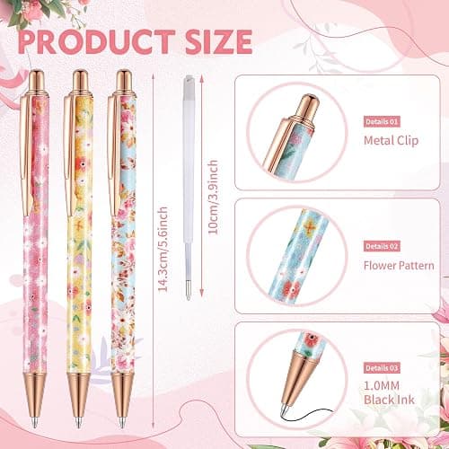 Sherr 7 Pcs Fancy Pens for Women Cute Sparkly Glitter Pens with 10 Pcs Black Ink Refills Pretty Gifts for Girls Office School Christmas Graduation(Floral) thumbnail 2