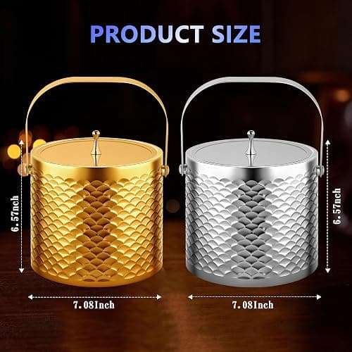 Ice Bucket, Ice Bucket with Silicone Sealing Ring Double-Wall Vacuum Insulation Champagne Buckets with Filter Layer Ice Tongs Ice Scoop (Scaled Gold, 3 L) thumbnail 2