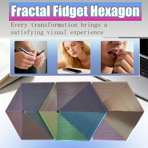 Fractal Fidget Hexagon - Suitable for Relieving Stress, Anxiety, and Tension | Autism, ADHD | Desk Adult Fidgeting Stress Relief Gift (Green Purple Copper 35 Rings) thumbnail 3