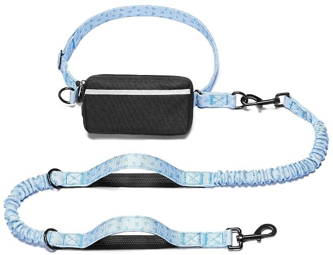 iYoShop Hands Free Dog Leash with Zipper Pouch, Blue Heart, Large | Waist Leash, Dual Padded Handles, Shock-Absorbing Bungee, Adjustable Waist Belt, Walking and Running - Image 1