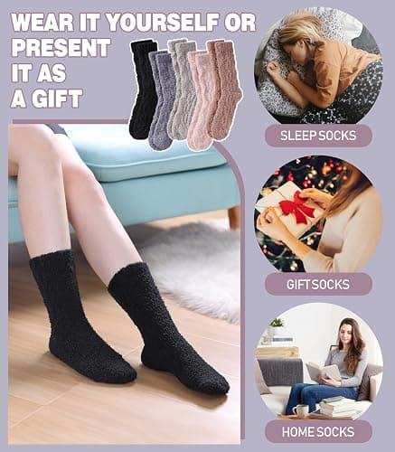 LANLEO Fuzzy Socks for Women Soft Cozy Fluffy Slipper Winter Warm Microfiber Plush Sleeping Socks thumbnail 5