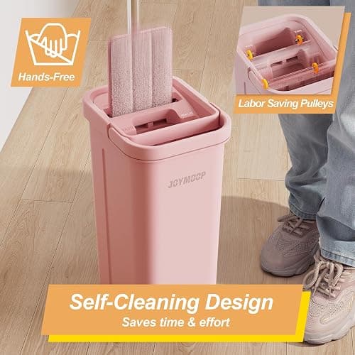 JOYMOOP Mop and Bucket Set, Pink – 3 Microfiber Mop Pads, Hands-Free Floor Cleaning, Wall Cleaner thumbnail 3