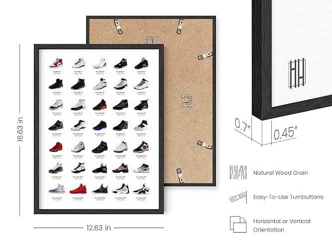 HAUS AND HUES Sneaker Posters for Guys - Michael Jordan Shoes Poster, Sneaker Wall Art Cool Posters for Guys Bedroom, Dope Prints Sneakerhead Room Decor, Shoe Poster Cool Art 12”x16” (Black Framed) thumbnail 3