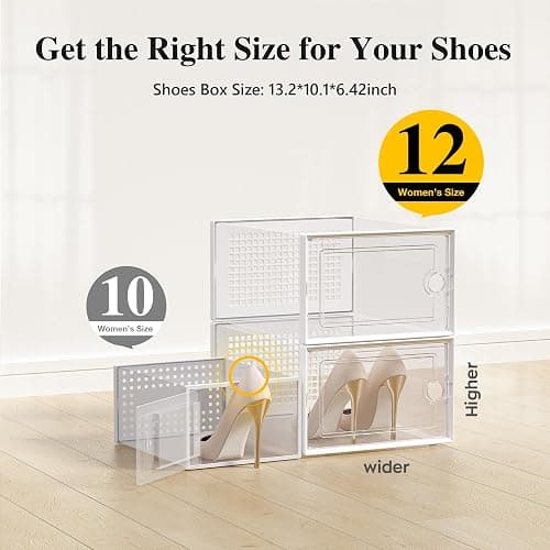 Kuject X-Large Shoe Storage Boxes Organizers Clear Plastic Stackable 12 Pack, Shoe Rack & Holder Substitute, Sneaker Containers, Toy Storage Organizer Bins for Entryway, Closet, Under Bed, White - X-Large - White thumbnail 3