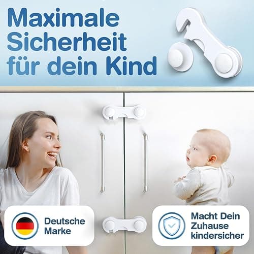 MUTKIND® 12 Stück Kindersicherung Schrank (Mit Kleber von TESA) - Extra Starker Halt - Schranksicherung Baby - Schubladensicherung für Schränke, Kühlschrank, Türen - Kindersicherung Schubladen Weiß thumbnail 2