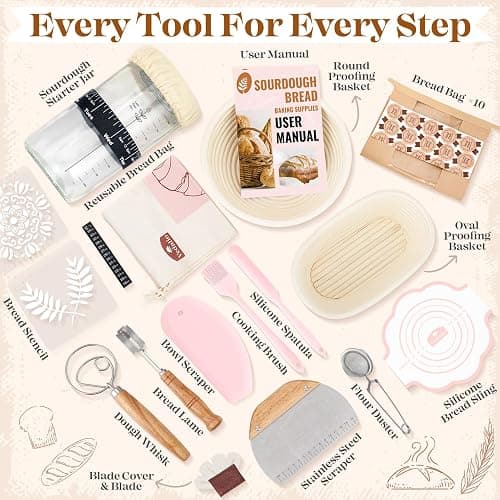 Sourdough Starter Kit, Sourdough Bread Baking Supplies, Sour Dough Starter Kits, Pink Sourdough Kit, Baking Gifts for Women, Bread Proofing Basket, Sour Dough Bread Making Kit Tools Baking Set thumbnail 7