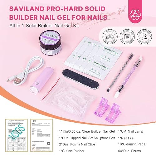 SAVILAND PRO-Hard Solid Builder Nail Gel for Nails: 2024 Ultra-Strength | Non-Sticky | Clear 3D Nail Gel with U V Lamp for 3D Nail Carving Emboss & Fast Extension Professional Use Salon thumbnail 3