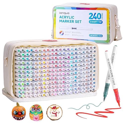 Hopesky 240 Colors Acrylic Paint Markers - Brush Tip Vibrant Multi Surface Acrylic Paint Pens Set for Adult Artists, Brush Markers Set with Organizing Case Perfect for Fabric Glass Wood DIY Crafts - Image 1