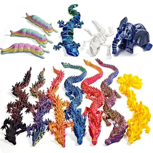 AQXYTK 13 Pcs 3D Printed Dragon Set and Articulated Animals, 7 Dragons 3 Cats, Flexible Fidget Toys for Desk Decor Stress Relief, Gifts Adults Kids - Image 1