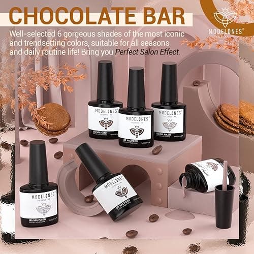 modelones Fall Gel Nail Polish Set, Chocolate Brown Coffee Nude Glitter | Autumn Gel Polish Kit, Soak Off Nail Art Gifts for Women DIY Manicure at Home Salon, Long-Lasting, Easy & Smooth to Apply thumbnail 2