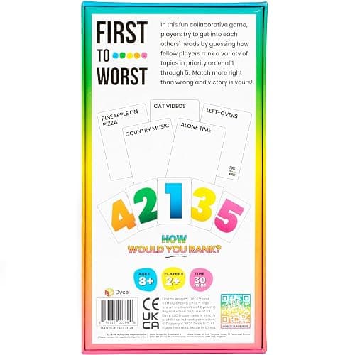 FIRST TO WORST Party Game + After Dark Expansion Set - Card Game About How Your Friends & Family Rank Things, Stocking Stuffers & Board Games Night with Polarizing Priorities thumbnail 8