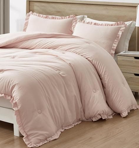 Chezmoi Collection Nora Blush Comforter Set Full Size 3-Piece Fluffy Soft Stone-Washed Ruffled Shabby Chic Bedding for All Season thumbnail 7