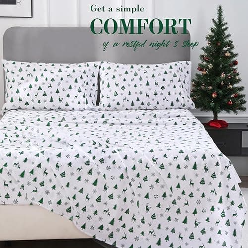 Viviland Christmas Holiday 100% Cotton Sheets Twin Single, Crisp Cooling Percale Deer Pine Tree Sheets, Soft Cozy Snowflake Winter Bedding thumbnail 2