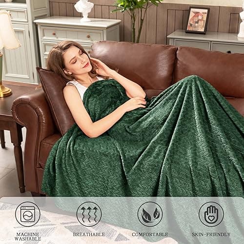 Inhand Fleece Throw Blankets, Super Soft Flannel Cozy Blankets for Adults, Washable Lightweight Blanket for Couch Sofa Bed Office, Warm Plush Blankets for All Season (50"×60", Green) - A-green - Throw/Travel-50x60 IN thumbnail 5