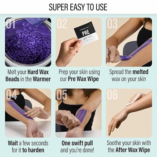 Tress Wellness Waxing Kit for Sensitive Skin – Safe for Face & Skin, Prep & Aftercare Wipes, Easy to Use – At-Home Kit for Face, Bikini, Brazilian & Full Body - Black, No Display thumbnail 5
