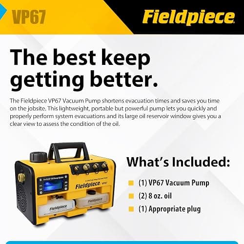 Fieldpiece VP67 Vacuum Pump – 6 CFM, 1/2 HP DC Motor, RunQuick Oil Change System – Portable - Professional HVAC Tool - A2L Compatible thumbnail 5