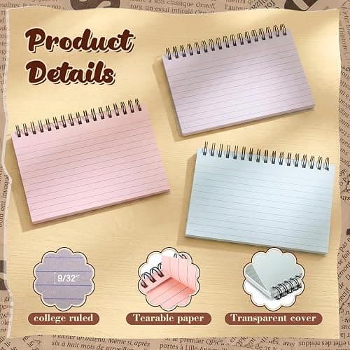 Tosstuki 12 Pcs 4x6 Spiral Index Cards with Rings 600 Cards, Dreamy | Colored Ruled Notecards with Waterproof Covers, Spiral Flashcards for Studying, Learning Supply for Office School College thumbnail 3