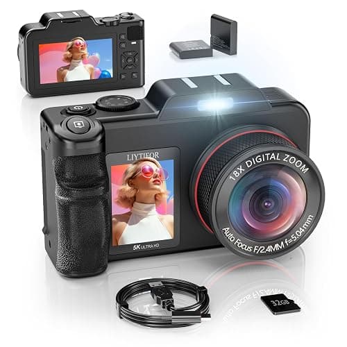 5K Digital Camera for Photography, 80MP 3.5"+2" Dual Screen for Self-Framing 18X Zoom Autofocus Vlogging Camera for YouTube/Content Creators/Travel, Includes 32GB Card + 2 Batteries & Flash, LIYTIFOR - Image 1