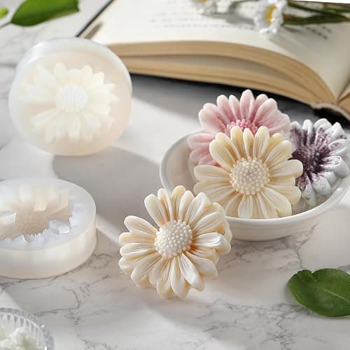 KCKHFA Daisy Flower Silicone Candle Mold, Moldes para Velas for Candles, Handmade Soaps, Bath Bombs, Lotion Bars, Resin Crafts, Concrete Decorations thumbnail 6