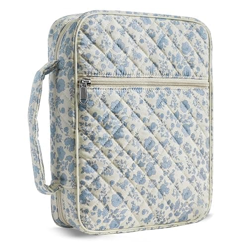 WOBAGMEN Bible Cover Case for Women,Large Bible Tote Bags Organizer Quilted Carrying Case for Girls,Bible Study Supplies Accessories Christian Gifts for Women (Blue Floral, M) - Image 1