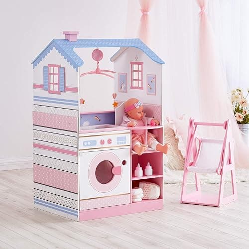 Olivia's Little World Classic Dollhouse Baby Doll Changing Station with Crib, High Chair, Sink, Washing Machine and Separate Swing for Dolls up to 18-in., Multi thumbnail 4