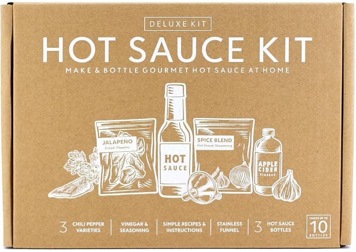 Unique Gift for Men, Deluxe Hot Sauce Making Kit, 3 Varieties of Chili Peppers, Gourmet Spice Blend, 3 Bottles, 16 Fun Labels, Make your own sauce, Nice Gift For Dad, Brother, Uncle, Guys. (Deluxe Kit) thumbnail 6