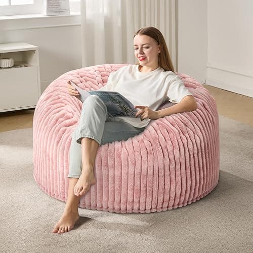 3ft Bean Bag Chairs for Adults Large Beanbag Chair with Stripe Plush Cover Big Bean Bag Chair for Living Room Bedroom Dorm Office - Image 1