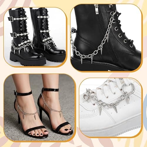 Molain 4 Pcs Silver Punk Boot Chains, Rivet Cone Spike Boot Charms, Metal Shoe Chains Shoe Charms Decorations with Detachable Clasps for Booties Sandals Sneakers thumbnail 6