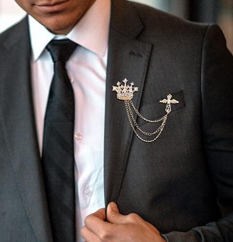 Cross Crown Long Chain Brooch, Rhinestone Tassel Brooch Pin,Retro Crystal Suit Pins Collar Pin,Coat Tassel Chain Lapel Pins for Men's Suit Accessories thumbnail 2