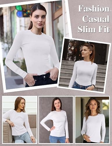 HOPLYNN 1/4 Pack Womens Long Sleeve Shirts Crew Neck Basic Compression Slim Fitted Workout Undershirts Baselayer Tops thumbnail 6