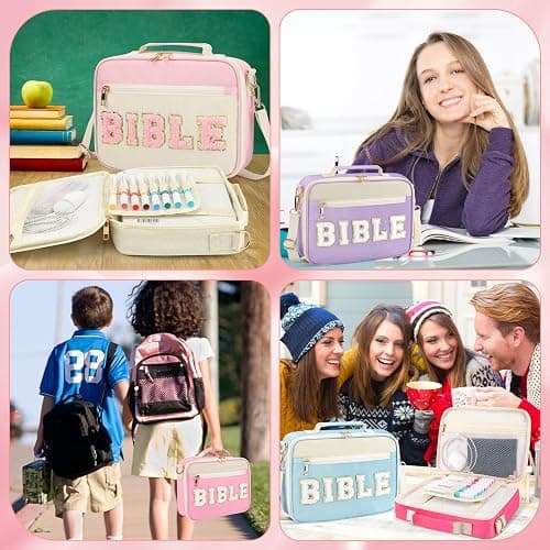 Bible Cover Case for Women Grils, Preppy Bible Bag with Adjustable Shoulder Strap, Waterproof Bible Carrying Tote Bags Holder for Bible Study Supplies Accessories & Christian Gifts (Light Pink) thumbnail 7