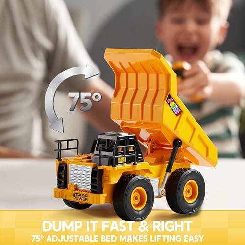 JOYIN Autocarro con Cassone Ribaltabile Telecomandato, Trattore RC da 2,4 GHz con Luci e Suoni, Macchinina per Veicoli da Cantiere da Ragazzi di 3 4 5 6 7 8 anni, regalo di Natale e Compleanno thumbnail 2