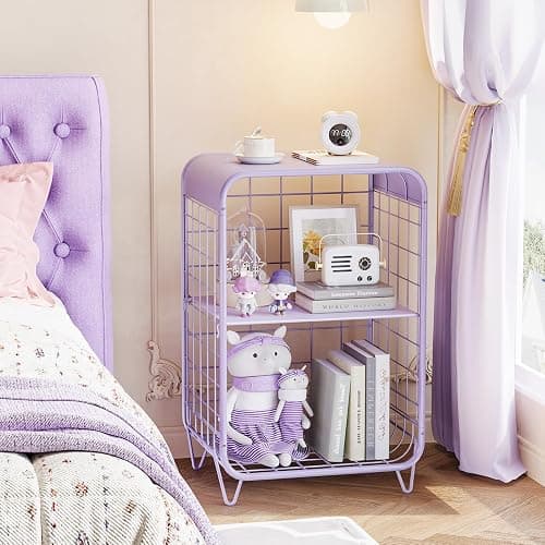 APEXCHASER Cute Kids Nightstand,Metal Side Table,3 Tier End Table with Storage,Vintage Bedside Table,Girls Bedroom Furniture,Coffee Table for Living Room,Bedroom,Dorm,Purple thumbnail 2