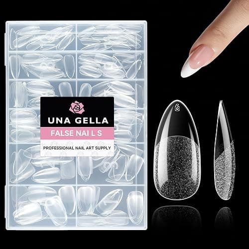 UNA GELLA Almond Nail Tips, 216pcs Pointed Almond Gel Nail Tips Pre-shape Half Matte Full Cover Clear Acrylic Soft Gel Fake Nails for Nail Extension Nail Art 12 Sizes - Image 1