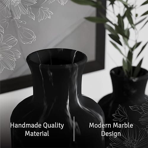 Creative Scents Black Marble Look 3pc Vase Set – Boho Vases for Decor, Modern Vases for Holding Pampas Grass, Dried/Fresh Flowers, Vases for Living Room - Kitchen, Bedroom, Office, Shelf Decor thumbnail 4