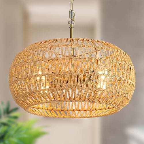CGXRDK Rattan 4-Lights 17.3-Inch Chandeliers for Dining Room, Elegant Dining Room Light Fixture, Stylish Pendant Lights Kitchen Island - Image 1